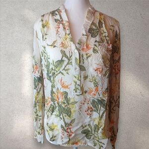 H&M Floral Print Button-Up Tropical Spring Vacation Blouse Size 4